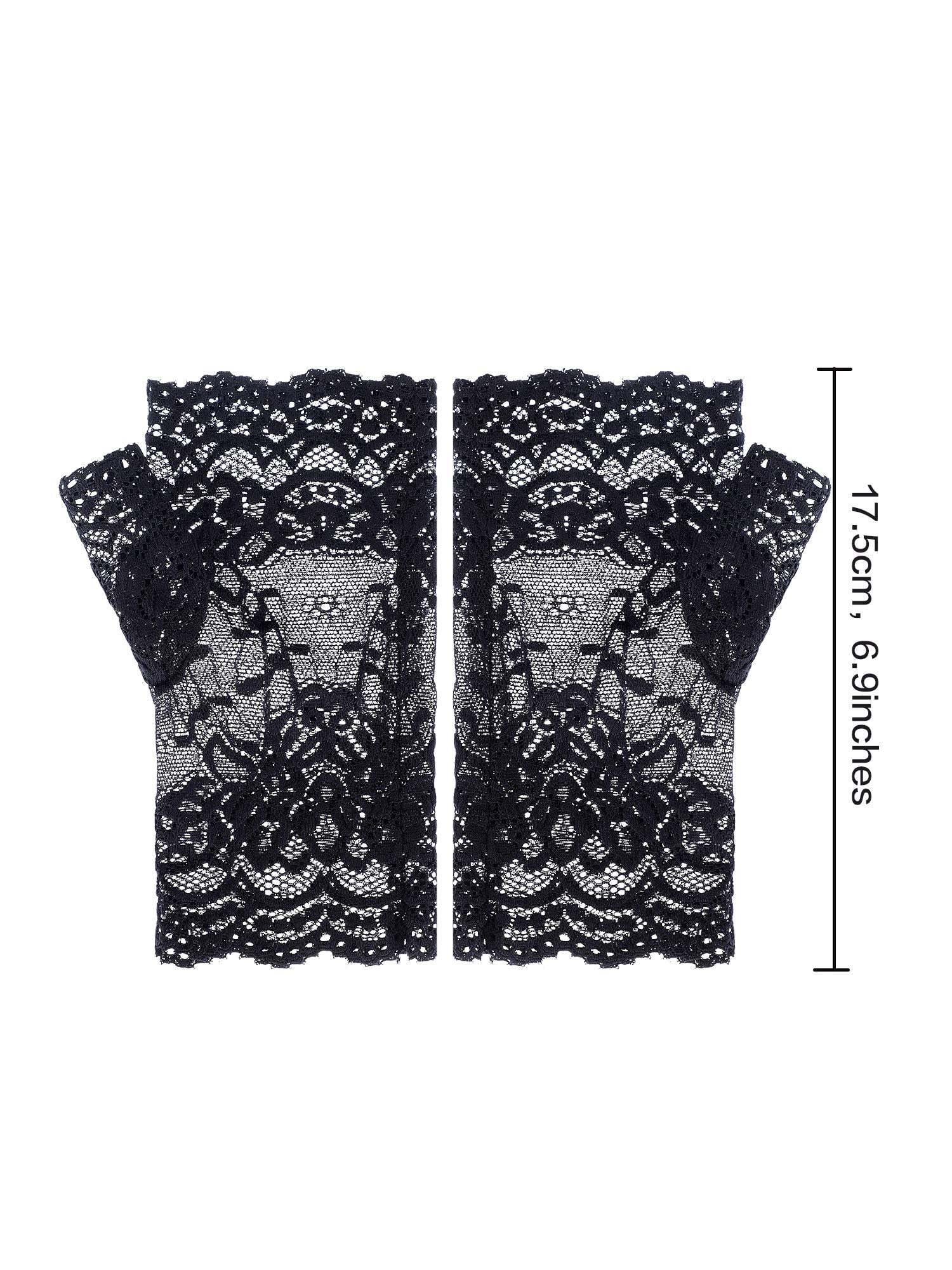 PALAY Lace Gloves for Women Fingerless Short Floral Bridal Gloves Black Sunblock Dressy Gloves for Dancing Masquerade Wedding Dinner Party - One Pair PALAY Lace Gloves for Women Fingerless Short Floral Bridal Gloves Black Sunblock Dressy Gloves for Dancing Masquerade Wedding Dinner Party - One Pair
